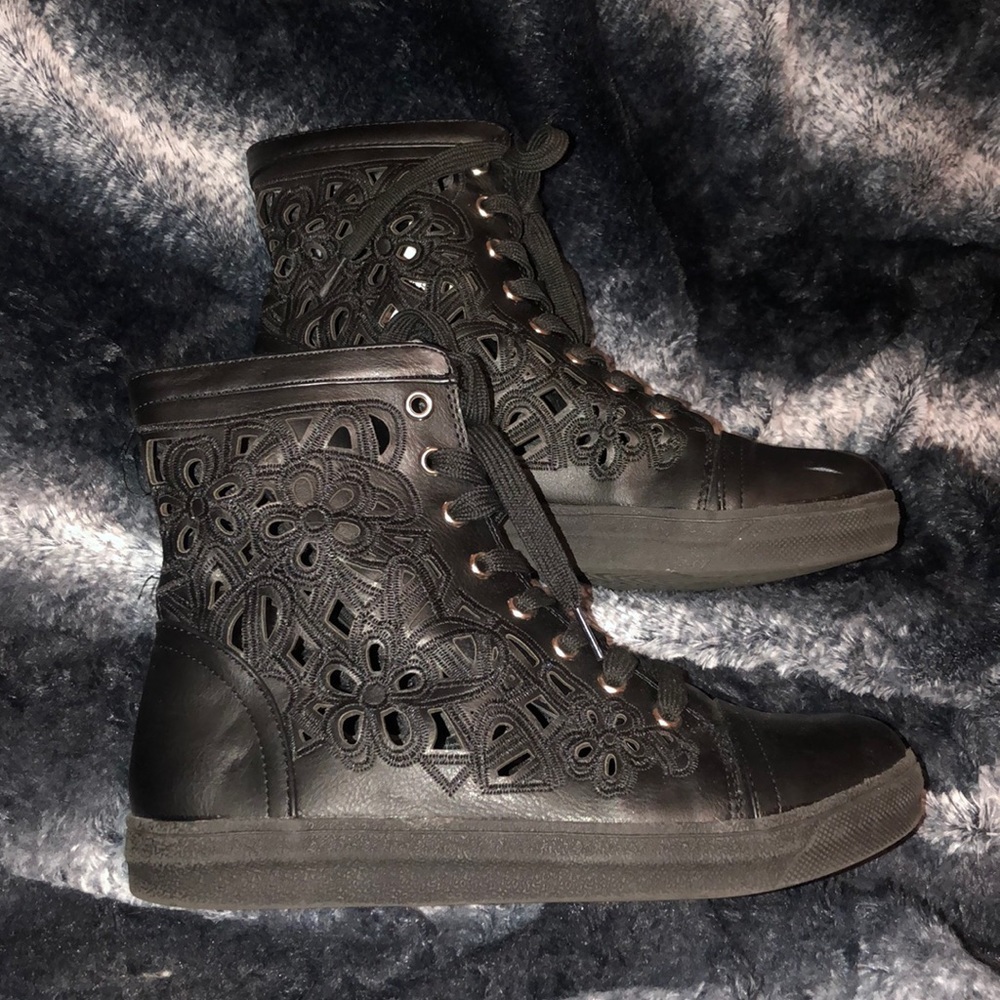 Black embroidered high tops